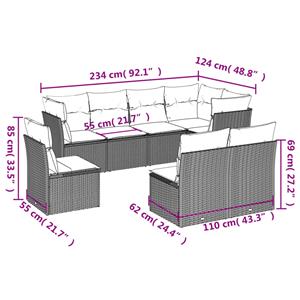 vidaXL 8-delige Loungeset met kussens poly rattan zwart