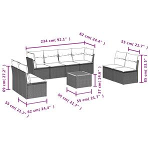 vidaXL 9-delige Loungeset met kussens poly rattan zwart