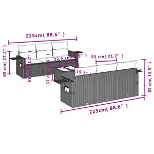 vidaXL 7-delige Loungeset met kussens poly rattan grijs