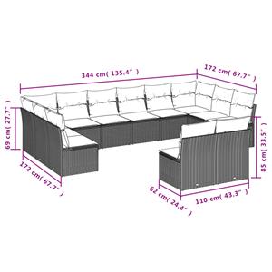 vidaXL 9-delige Loungeset met kussens poly rattan zwart