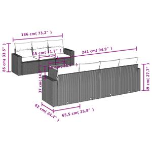 vidaXL 8-delige Loungeset met kussens poly rattan grijs