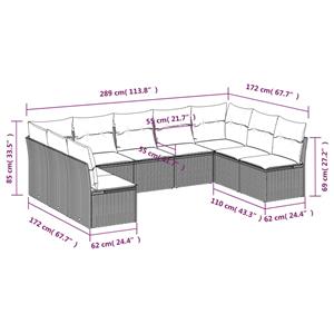 vidaXL 9-delige Loungeset met kussens poly rattan grijs