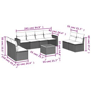 vidaXL 9-delige Loungeset met kussens poly rattan zwart