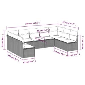 vidaXL 9-delige Loungeset met kussens poly rattan zwart