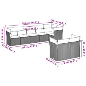 vidaXL 8-delige Loungeset met kussens poly rattan grijs