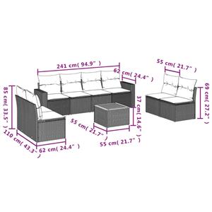 vidaXL 9-delige Loungeset met kussens poly rattan grijs