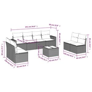 vidaXL 9-delige Loungeset met kussens poly rattan grijs