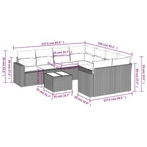 vidaXL 9-delige Loungeset met kussens poly rattan zwart