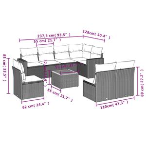 vidaXL 9-delige Loungeset met kussens poly rattan zwart