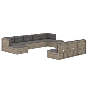 vidaXL 10-delige Loungeset met kussens poly rattan grijs