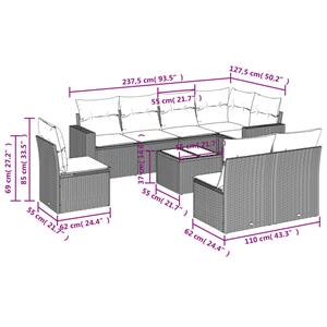 vidaXL 9-delige Loungeset met kussens poly rattan zwart