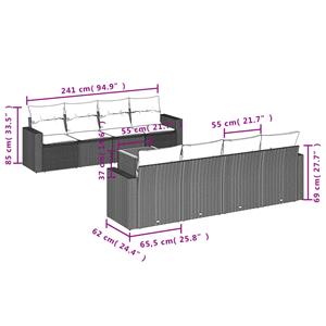 vidaXL 9-delige Loungeset met kussens poly rattan grijs