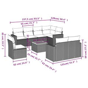 vidaXL 9-delige Loungeset met kussens poly rattan zwart