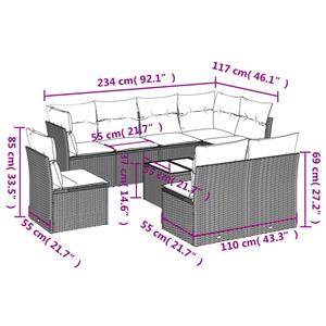 vidaXL 9-delige Loungeset met kussens poly rattan zwart