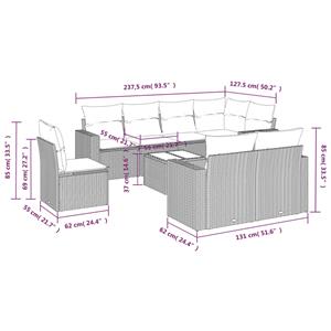 vidaXL 9-delige Loungeset met kussens poly rattan zwart