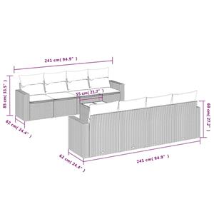 vidaXL 9-delige Loungeset met kussens poly rattan grijs