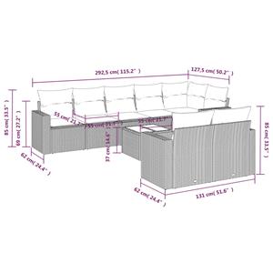 vidaXL 9-delige Loungeset met kussens poly rattan zwart