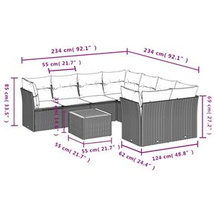 vidaXL 9-delige Loungeset met kussens poly rattan zwart