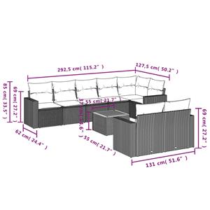 vidaXL 9-delige Loungeset met kussens poly rattan zwart