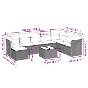 vidaXL 9-delige Loungeset met kussens poly rattan grijs