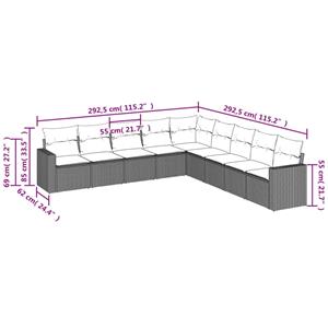 vidaXL 9-delige Loungeset met kussens poly rattan zwart