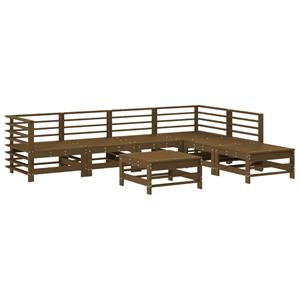 vidaXL 7-delige Loungeset met kussens massief hout honingbruin