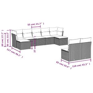 vidaXL 9-delige Loungeset met kussens poly rattan zwart