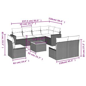 vidaXL 9-delige Loungeset met kussens poly rattan grijs