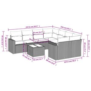 vidaXL 9-delige Loungeset met kussens poly rattan grijs