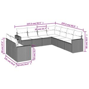 vidaXL 9-delige Loungeset met kussens poly rattan zwart