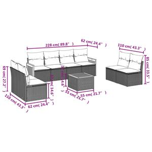 vidaXL 9-delige Loungeset met kussens poly rattan zwart