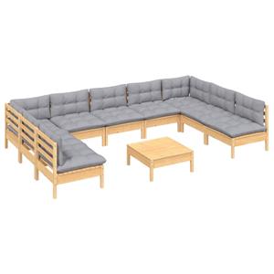 bonnevie 10-tlg. Garten-Lounge-Set mit Grauen Kissen Kiefer Massivholz vidaXL230029