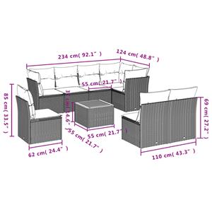 vidaXL 9-delige Loungeset met kussens poly rattan grijs