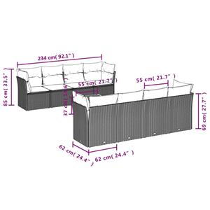 vidaXL 9-delige Loungeset met kussens poly rattan grijs