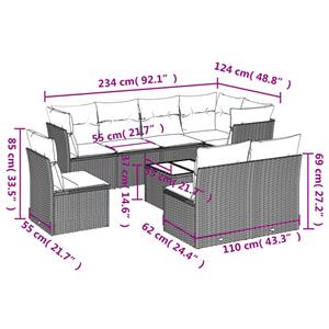 vidaXL 9-delige Loungeset met kussens poly rattan zwart