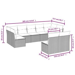 vidaXL 9-delige Loungeset met kussens poly rattan zwart