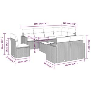 vidaXL 9-delige Loungeset met kussens poly rattan grijs