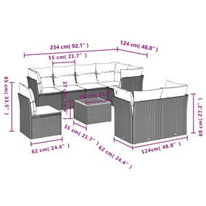 vidaXL 9-delige Loungeset met kussens poly rattan zwart