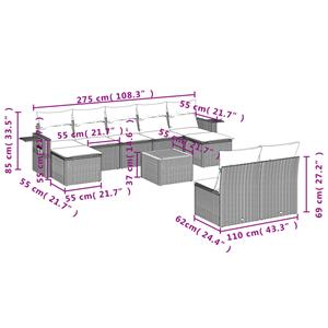 vidaXL 10-delige Loungeset met kussens poly rattan zwart