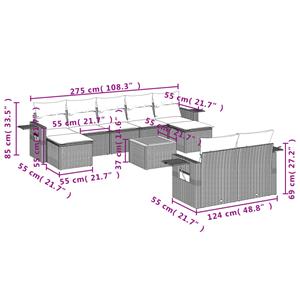 vidaXL 10-delige Loungeset met kussens poly rattan zwart