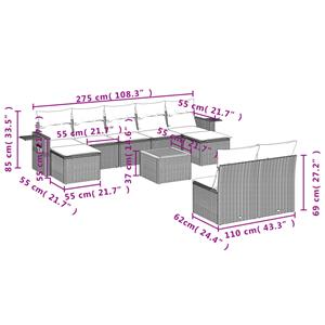 vidaXL 10-delige Loungeset met kussens poly rattan gemengd beige