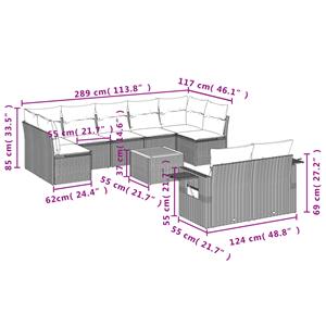 vidaXL 10-delige Loungeset met kussens poly rattan zwart