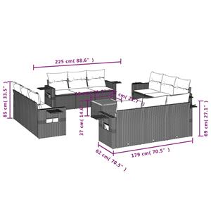 vidaXL 13-delige Loungeset met kussens poly rattan zwart