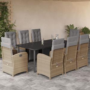 vidaXL 9-delige Tuinset met kussens poly rattan beige