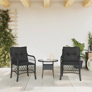 vidaXL Tuinstoelen 2 st met kussens poly rattan zwart