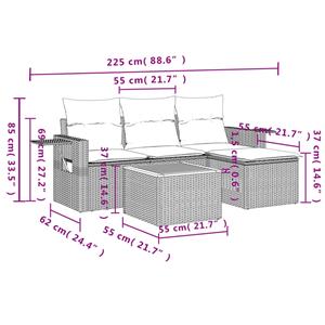 vidaXL 5-delige Loungeset met kussens poly rattan gemengd beige