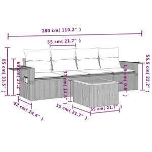 vidaXL 5-delige Loungeset met kussens poly rattan beige