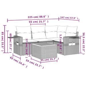 vidaXL 5-delige Loungeset met kussens poly rattan zwart