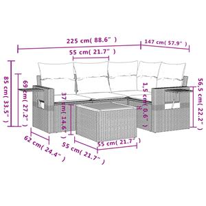 vidaXL 5-delige Loungeset met kussens poly rattan gemengd beige