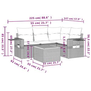 vidaXL 5-delige Loungeset met kussens poly rattan beige